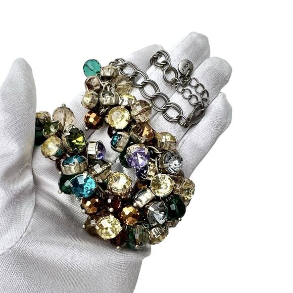 Loft Cha Cha Necklace Faceted Cluster Beads Colorful Layered Silver Tone Chain - Picture 14 of 16